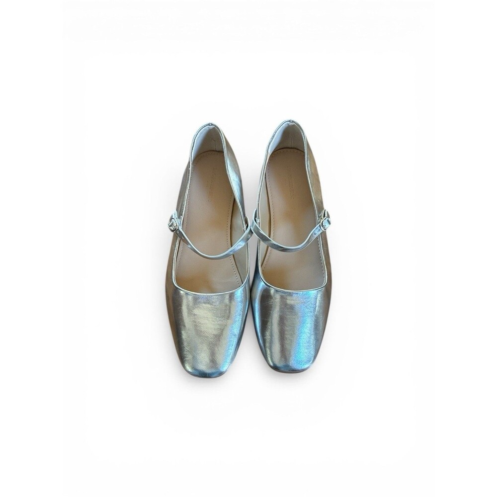 Banana Republic Mary Jane Square Toe Ballet Flats Silver Size 9 MSRP 90.00